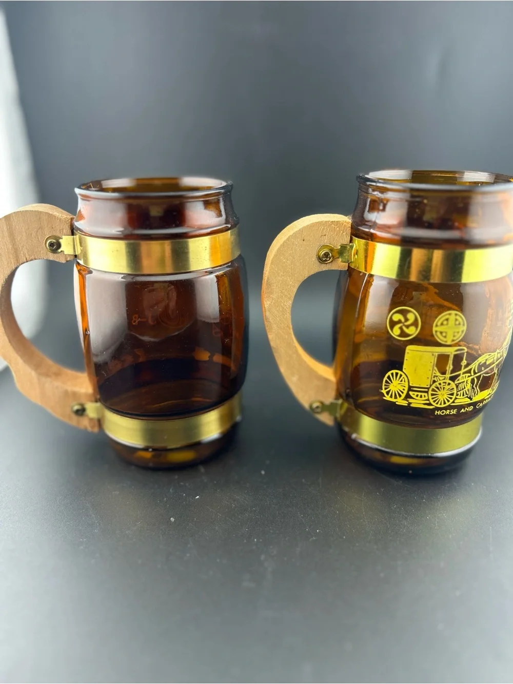 Vintage Siesta Ware Amber Glass Barrel Mugs - Set of 2